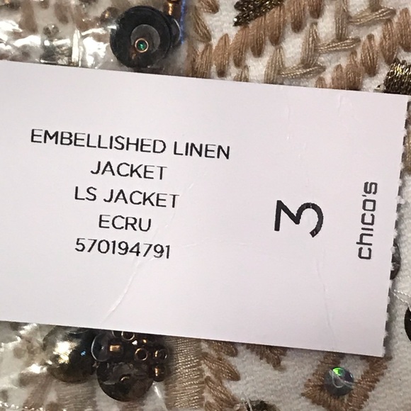 Chico’s embellished Ecru embroidered linen jacket - Picture 6 of 8